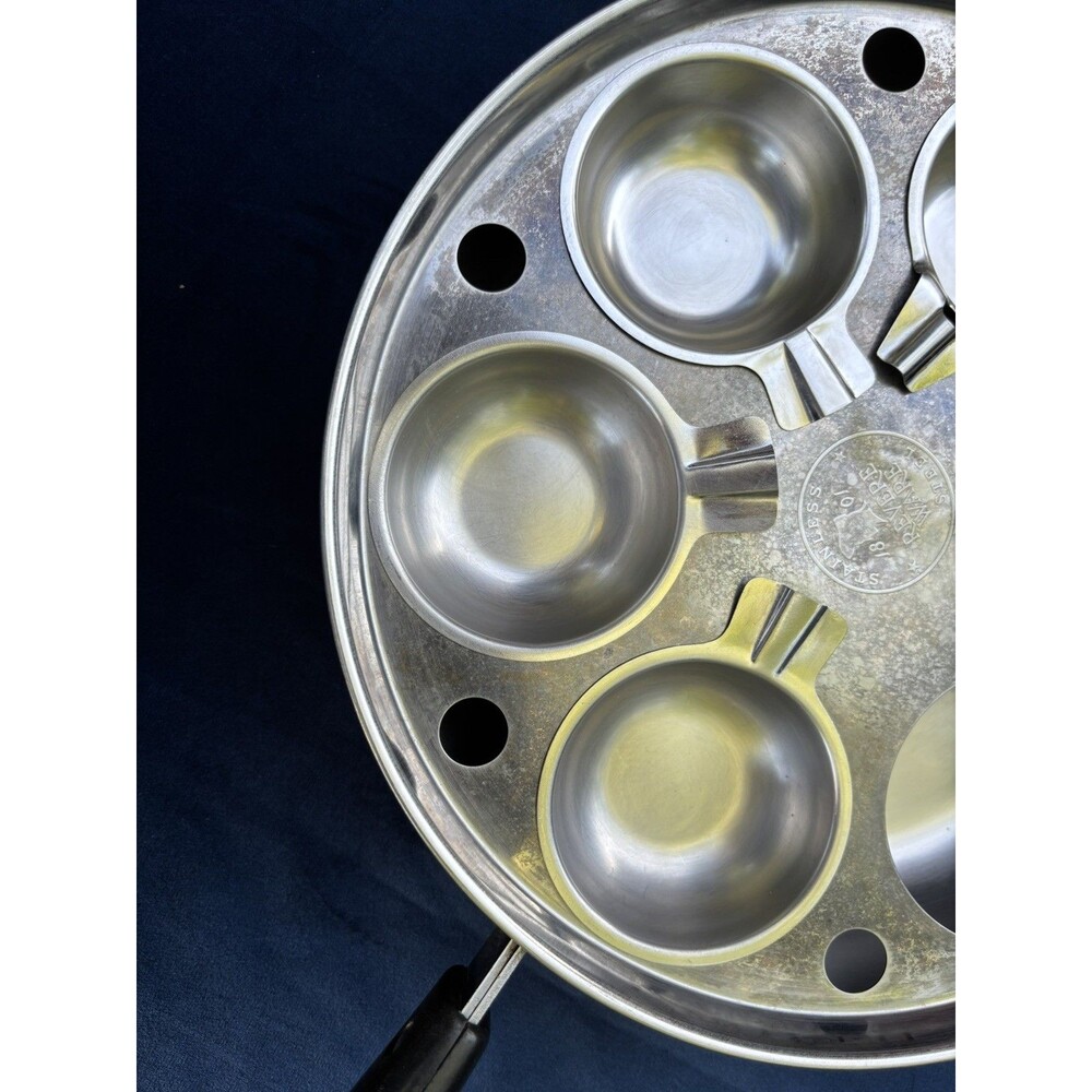 VTG Pre 1968 Revere Ware Copper Bottom 10" Skillet W/ 6 Cup Egg Poacher Clean! - Picture 9 of 16